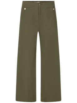 Pantalon Madeline en coton mélangé kaki uni pourvu d'une coupe large