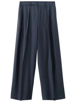 Pantalon marine à rayures blanches avec une coupe bootcut et 4 poches