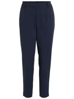 Pantalon marine uni avec une coupe cigarette et une taille intermédiaire