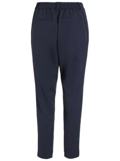 Pantalon marine uni avec une coupe cigarette et une taille intermédiaire