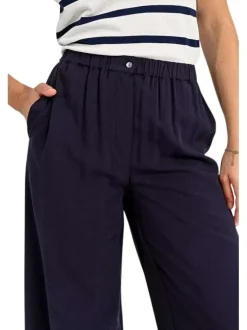 Pantalon marine uni avec une coupe large et une taille intermédiaire