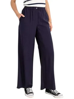 Pantalon marine uni avec une coupe large et une taille intermédiaire