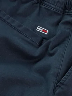 Pantalon marine uni en coton avec une coupe droite et une taille élastiquée