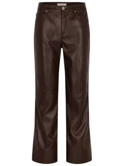 Pantalon marron en simili cuir pourvu d'une coupe bootcut et de poches