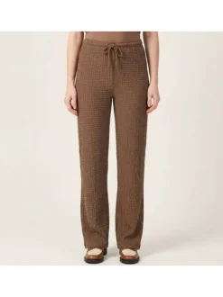 Pantalon marron uni pourvu d'une coupe bootcut et d'une taille haute