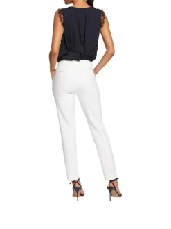 Pantalon 7/8éme blanc uni avec une coupe slim et une taille intermédiaire