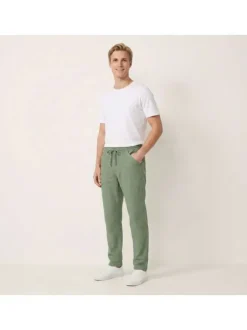 Pantalon Milak en coton vert à coupe droite pourvu d'une taille élastiquée