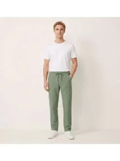 Pantalon Milak en coton vert à coupe droite pourvu d'une taille élastiquée