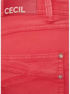 Pantalon New York rouge en coton uni coupe slim avec 5 Poches