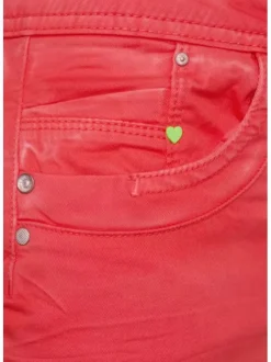 Pantalon New York rouge en coton uni coupe slim avec 5 Poches