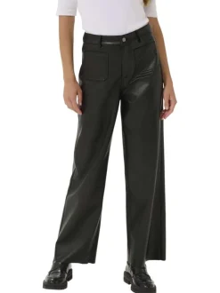 Pantalon noir enduit avec une coupe bootcut et 4 poches plaquées
