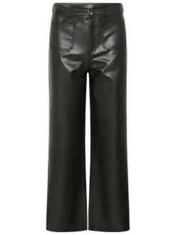 Pantalon noir enduit avec une coupe bootcut et 4 poches plaquées