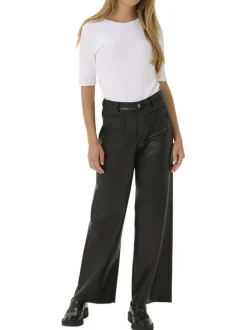 Pantalon noir enduit avec une coupe bootcut et 4 poches plaquées