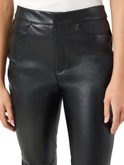 Pantalon noir enduit à coupe droite avec 2 poches et surpiqûres noires