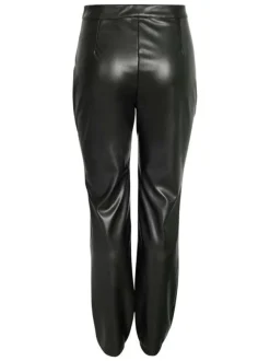 Pantalon noir enduit à coupe droite avec 2 poches et surpiqûres noires