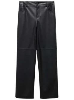 Pantalon noir en simili cuir avec une coupe droite et une taille intermédiaire