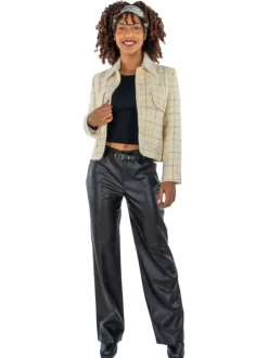 Pantalon noir en simili cuir avec une coupe droite et une taille intermédiaire