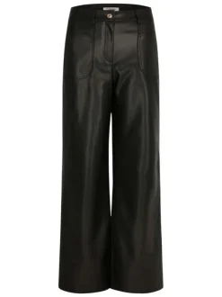 Pantalon noir en simili cuir avec une coupe flare à zip et bouton