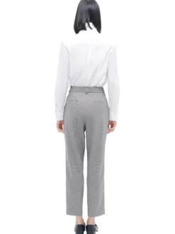 Pantalon noir imprimé pied de coq avec une coupe droite et une taille haute