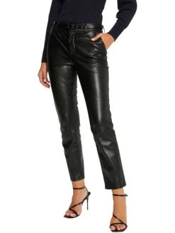 Pantalon noir 7/8éme en simili cuir à coupe slim et taille haute