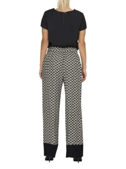 Pantalon noir à motifs avec une coupe large droite et une taille élastiquée