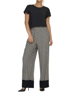 Pantalon noir à motifs avec une coupe large droite et une taille élastiquée