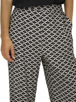 Pantalon noir à motifs avec une coupe large droite et une taille élastiquée