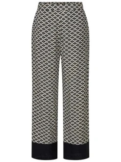 Pantalon noir à motifs avec une coupe large droite et une taille élastiquée