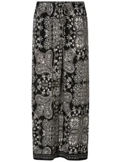 Pantalon noir à motifs pourvu d'une coupe droite et d'une taille élastiquée