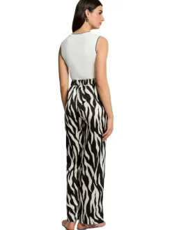 Pantalon noir orné d'un motif animalier et pourvu d'une taille élastiquée