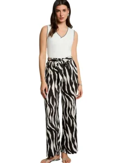 Pantalon noir orné d'un motif animalier et pourvu d'une taille élastiquée