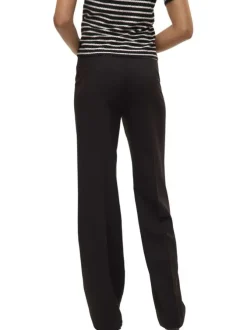 Pantalon noir uni avec une coupe droite et bouton à la taille