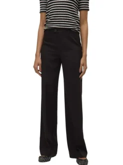 Pantalon noir uni avec une coupe droite et bouton à la taille