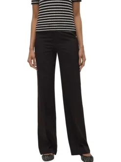 Pantalon noir uni avec une coupe droite et bouton à la taille