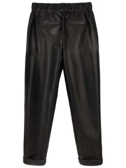 Pantalon noir uni avec une coupe droite et un lien de serrage à la taille