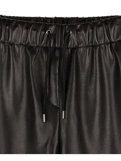 Pantalon noir uni avec une coupe droite et un lien de serrage à la taille