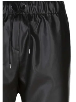 Pantalon noir uni avec une coupe droite et un lien de serrage à la taille
