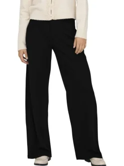 Pantalon noir uni avec une coupe flare et une fermeture à zip et agrafe