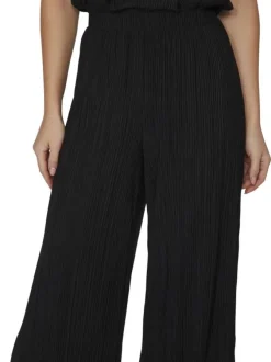 Pantalon noir uni avec une coupe flare et une taille élastiquée