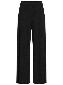 Pantalon noir uni avec une coupe flare et une taille élastiquée