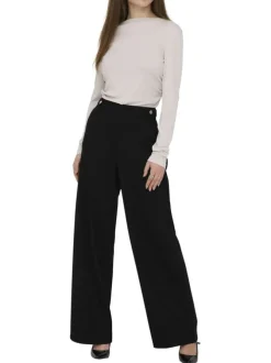Pantalon noir uni avec une coupe flare et une taille élastique