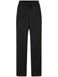 Pantalon noir uni avec une coupe large et un lien de serrage à la taille