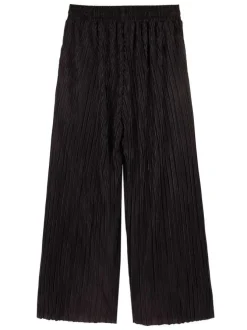 Pantalon noir uni avec une coupe large et un lien de serrage à la taille