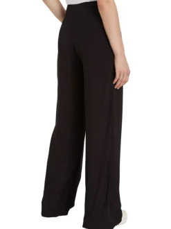 Pantalon noir uni avec une coupe large une taille haute et logo floqué