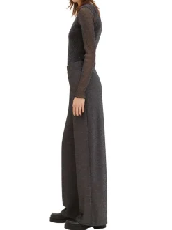 Pantalon noir uni avec une coupe regular fit et du lurex argenté