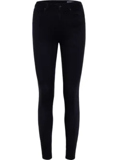 Pantalon noir uni avec une coupe skinny et une fermeture zippée boutonnée