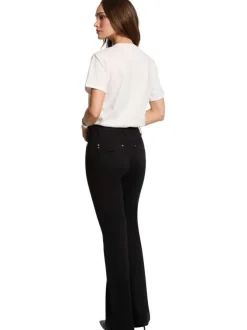 Pantalon noir uni à coupe bootcut avec 4 poches et fermeture boutonné