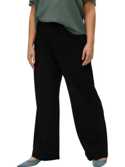 Pantalon noir uni à coupe droite avec un élastique à la taille