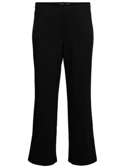 Pantalon noir uni à coupe droite avec un élastique à la taille