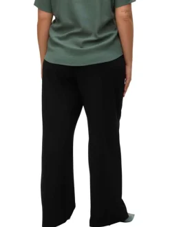 Pantalon noir uni à coupe droite avec un élastique à la taille